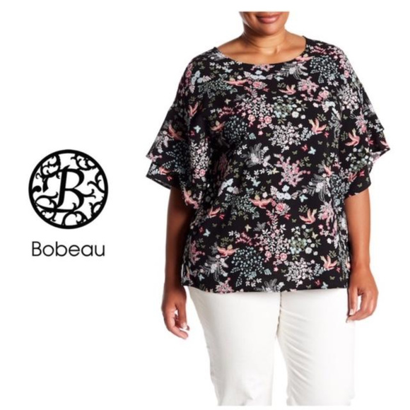 bobeau Tops - Plus Womens Bobeau Double Ruffle Blouse Black 3X